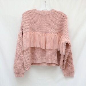 Trendyol dusty pink sweater boxy knit cropped loose fit oversized rose ruffle M